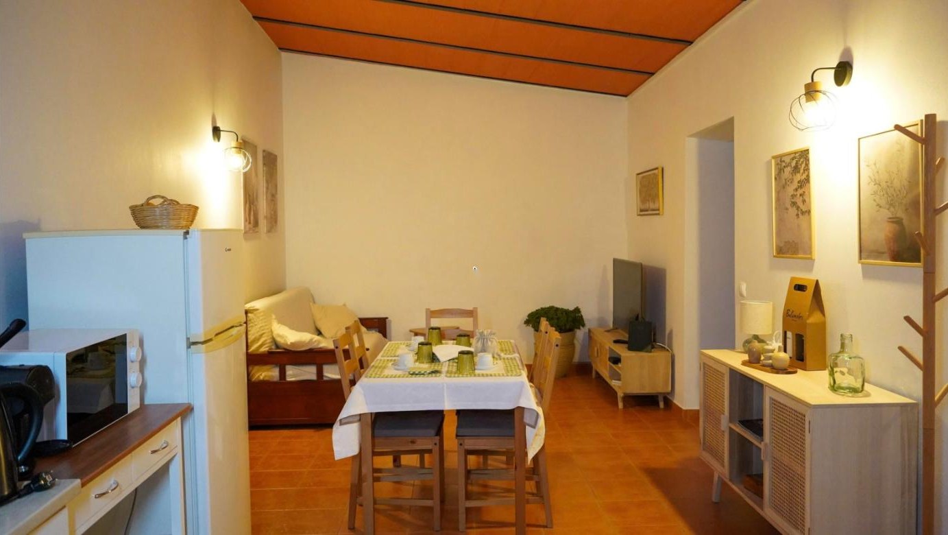 Sala com zona de refeições e cozinha